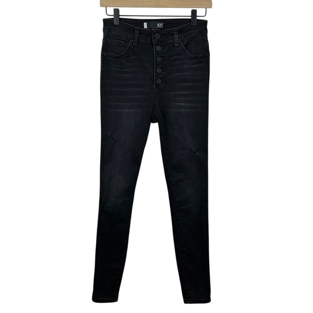 Kut from the Kloth Mia High Rise Fab Ab Ankle Skinny Jeans Black 0 Button Fly